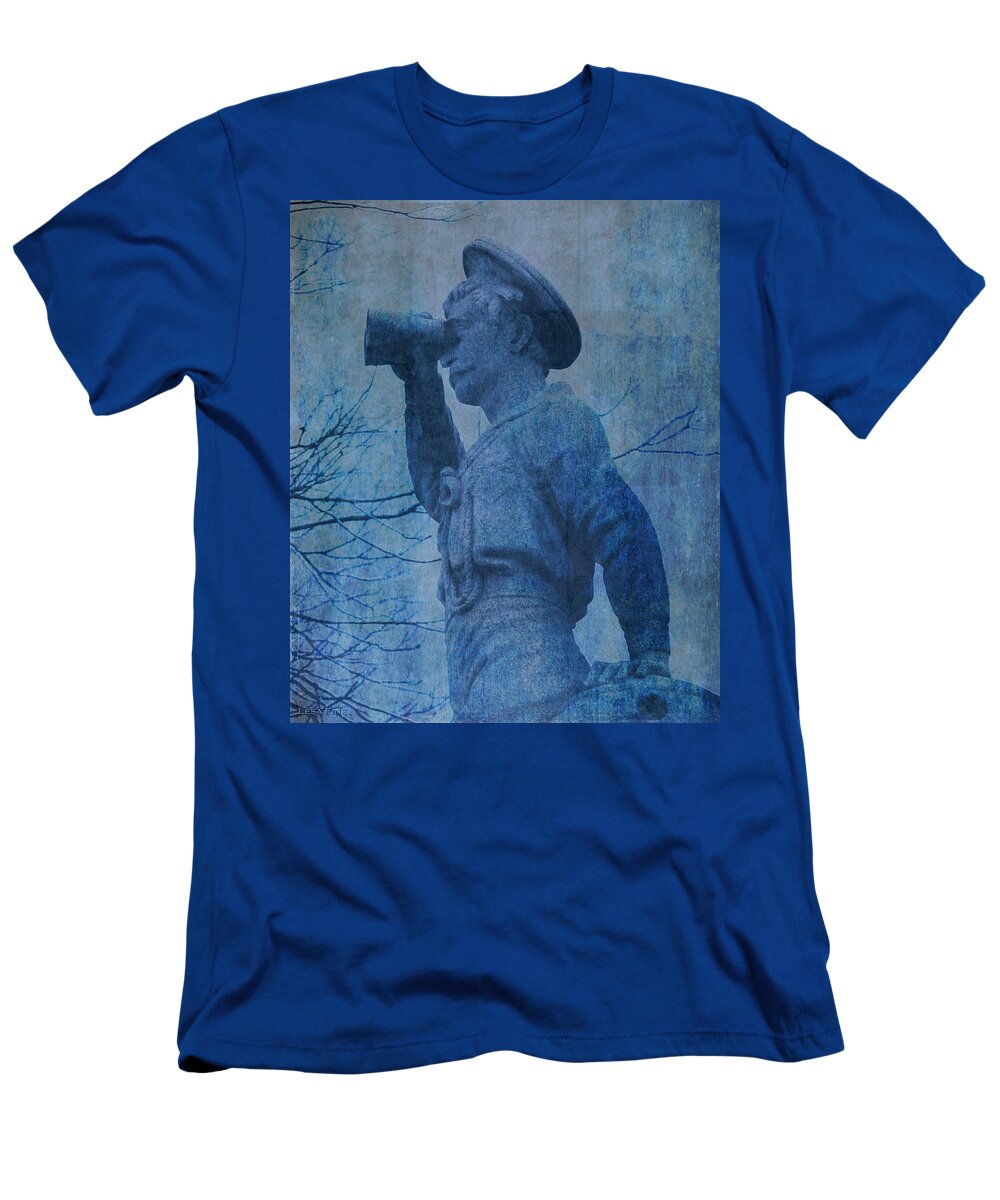 Seaman T-Shirt featuring the mixed media The Seaman in Blue by Lesa Fine