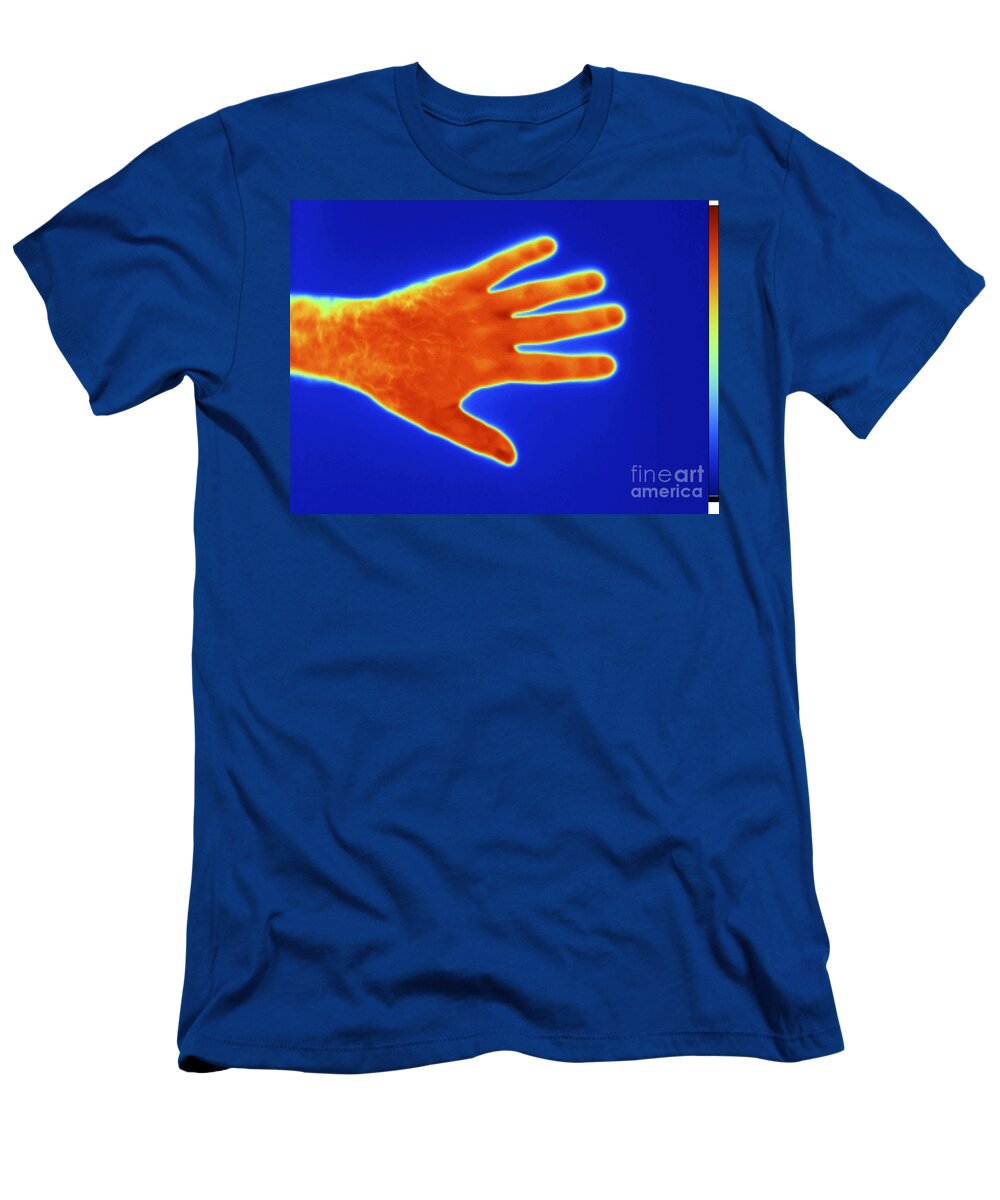 Digital Infrared Thermal Imaging T-Shirt featuring the photograph Thermogram Of A Mans Hand by GIPhotoStock