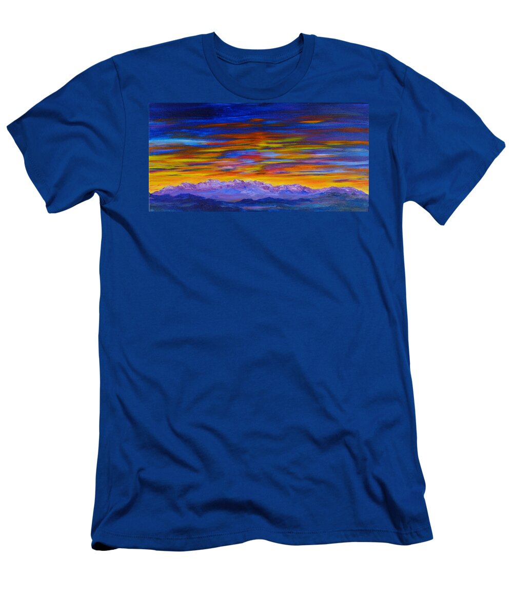 Sunset Paintings T-Shirt featuring the painting Tobacco Root Mountains Sunset by Cheryl Nancy Ann Gordon