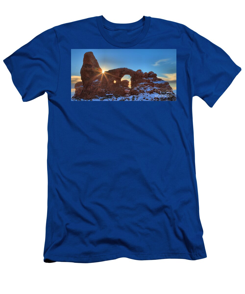 Arches National Park T-Shirt featuring the photograph Turret Arch Sunburst by Adam Jewell