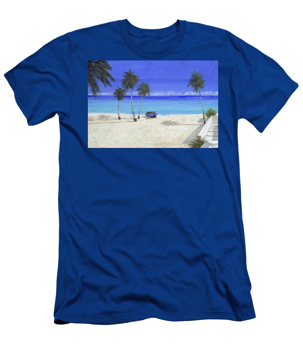 Seascape T-Shirt featuring the painting Una Barca Blu by Guido Borelli