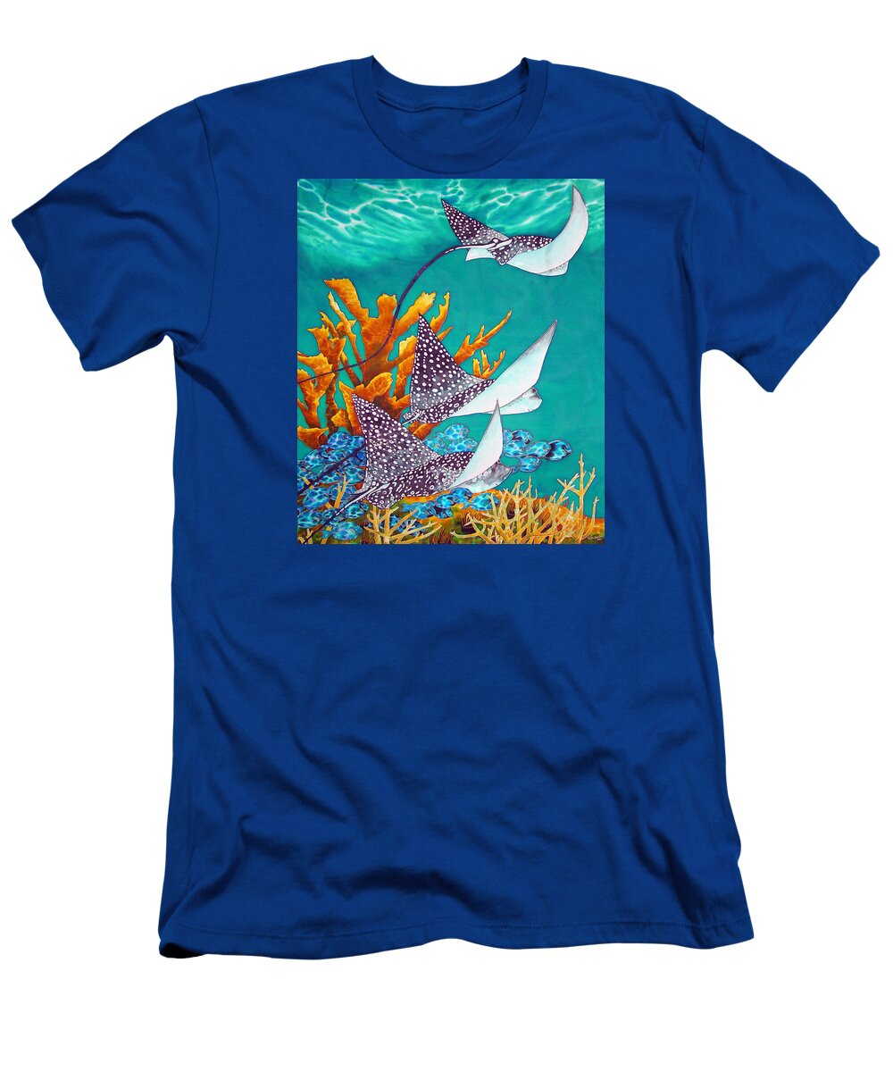 Eagle Ray T-Shirt featuring the painting Under the Bahamian Sea by Daniel Jean-Baptiste