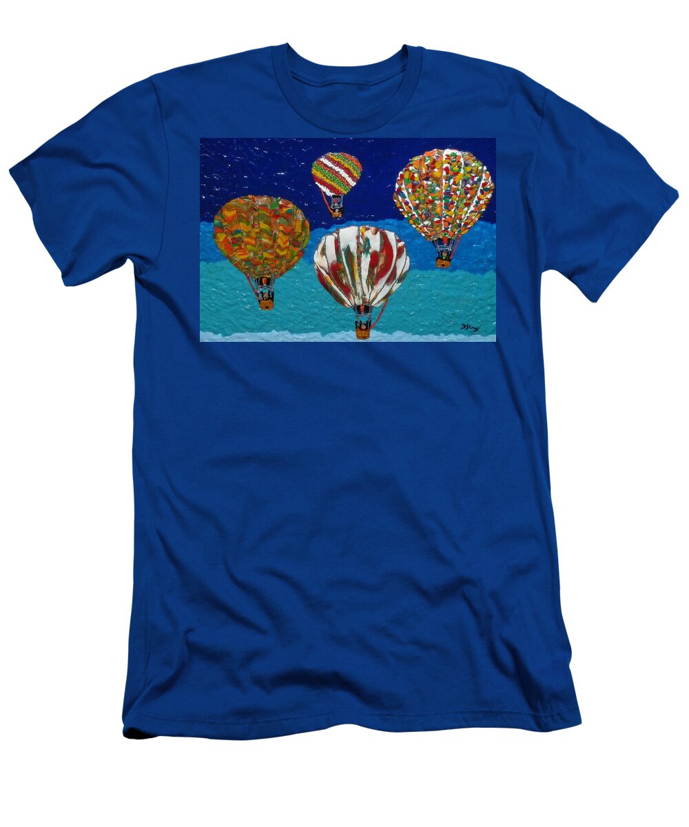 Balloon T-Shirt featuring the mixed media Up Up and Away by Deborah Stanley