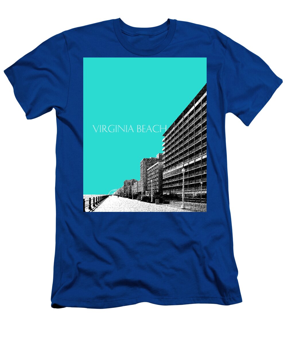 Architecture T-Shirt featuring the digital art Virginia Beach Skyline Boardwalk - Aqua by DB Artist