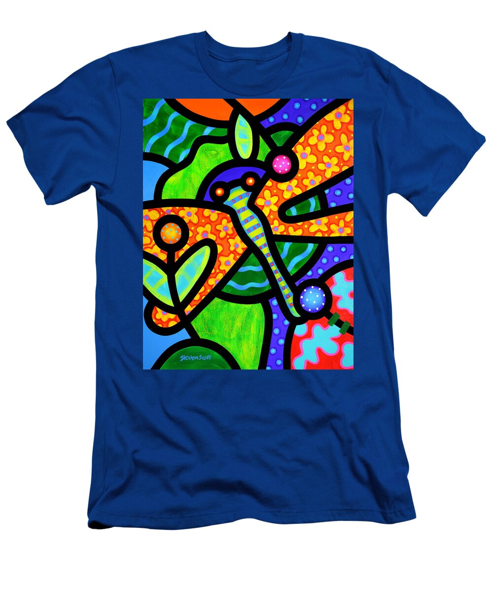 Dragonfly T-Shirt featuring the painting Watergarden by Steven Scott