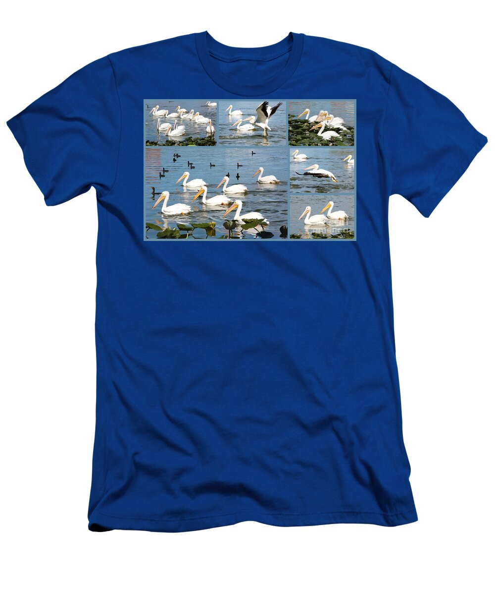 White Pelicans T-Shirt featuring the photograph White Pelicans Collage by Carol Groenen