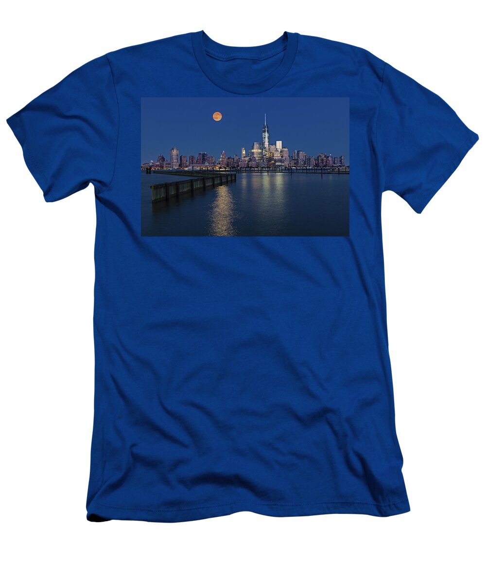 World Trade Center T-Shirt featuring the photograph World Trade Center Super Moon by Susan Candelario