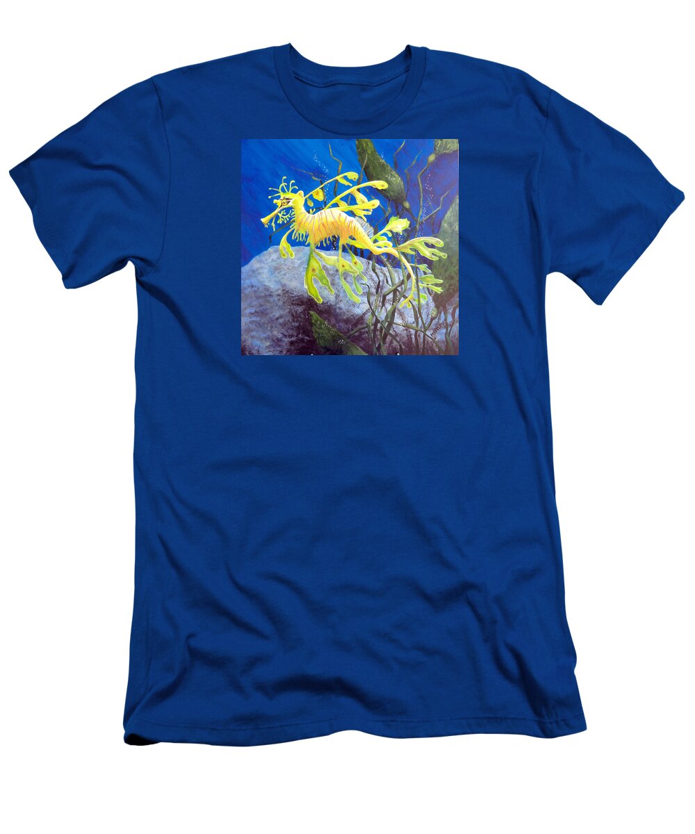 Seadragon T-Shirt featuring the painting Yellow Seadragon by Mary Palmer