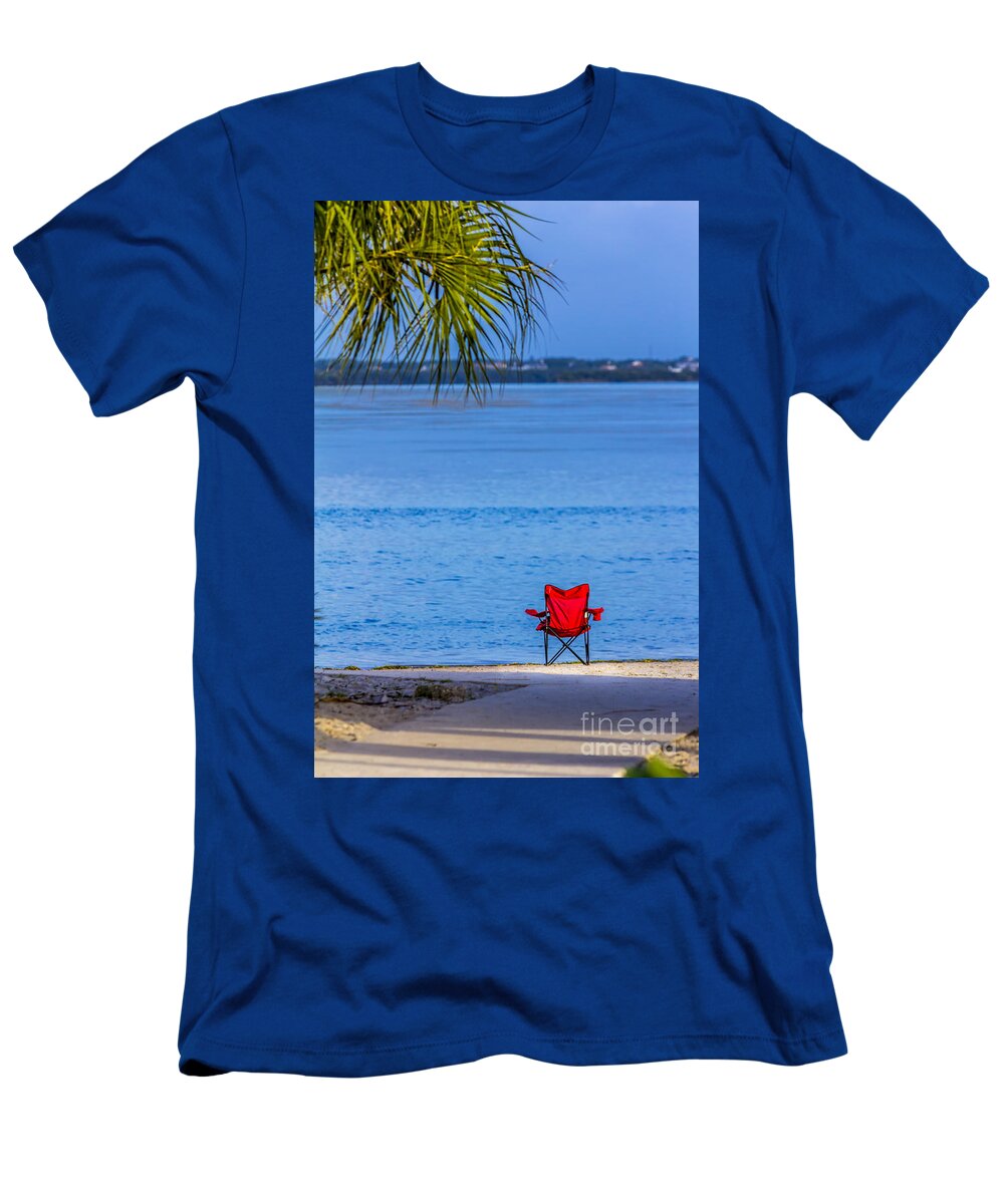 Red Beach Chairs T-Shirt featuring the photograph You Should be Here by Marvin Spates