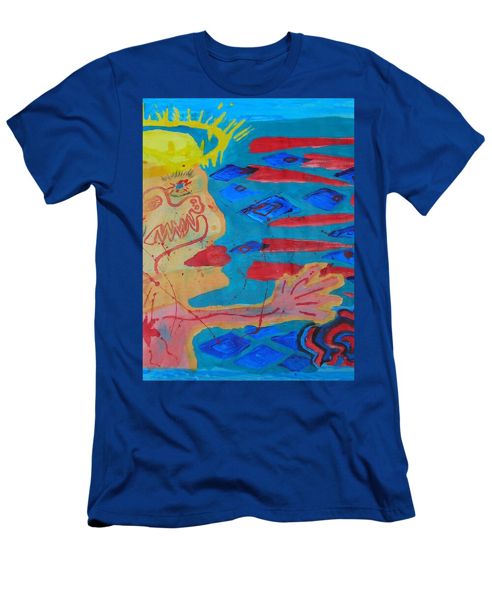 Past Thier Mask T-Shirt featuring the painting Past Their Mask - Hate Evil by Kenneth James