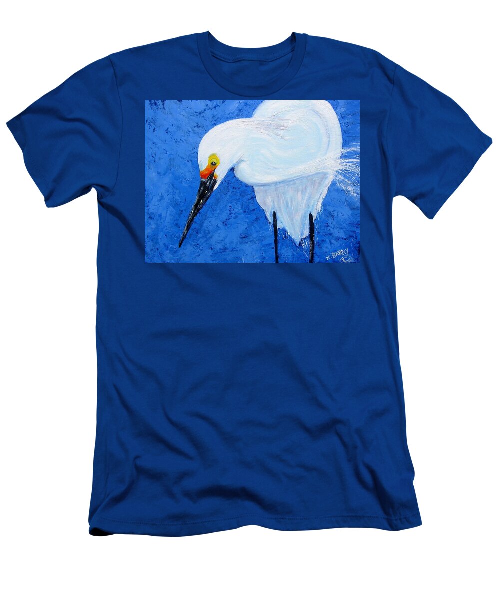 Egret T-Shirt featuring the painting Egret Hunting by Kathryn Barry