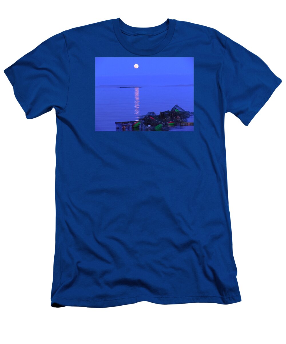 Maine T-Shirt featuring the photograph Lobstering Moon by Francine Frank