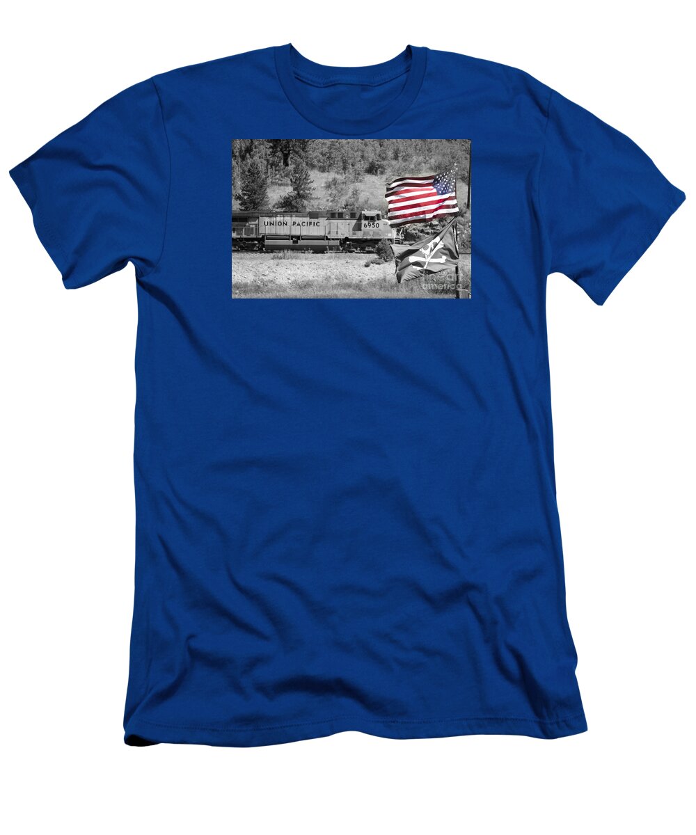 Trains T-Shirt featuring the photograph Pirates and Trains Black and White by James BO Insogna