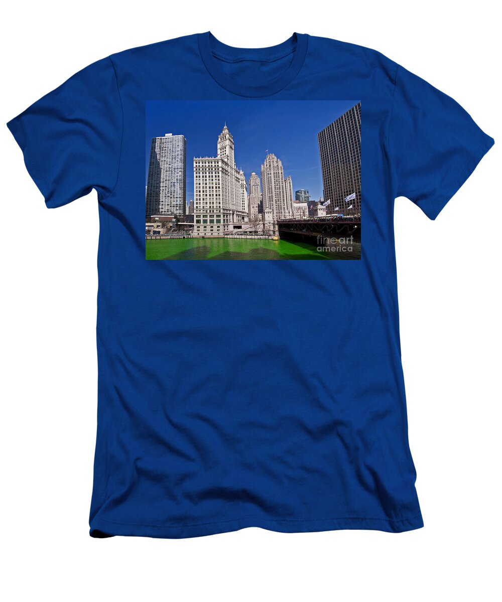 Wrigley Tower Chicago T-Shirt featuring the photograph Saint Patrick's Day by Dejan Jovanovic