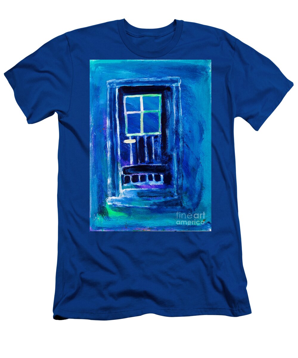 Blue T-Shirt featuring the painting The Blue Door by Simon Bratt