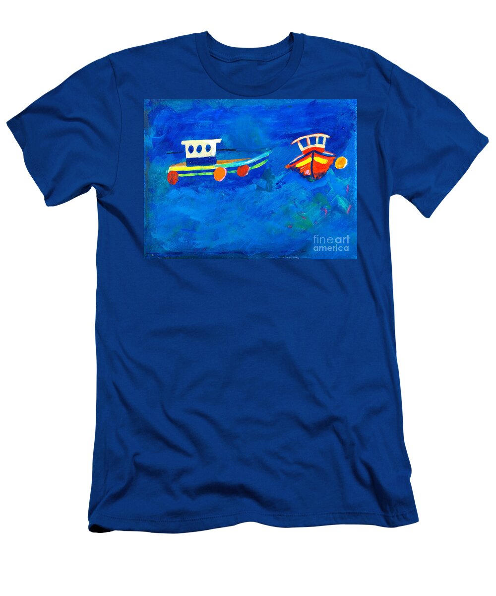 Painting T-Shirt featuring the painting Two fishing boats at sea by Simon Bratt