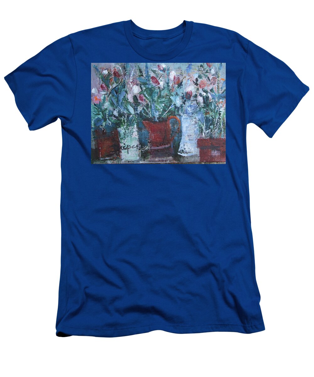 Flowers In White Vases T-Shirt featuring the painting Abstract Flowers by Betty Pieper