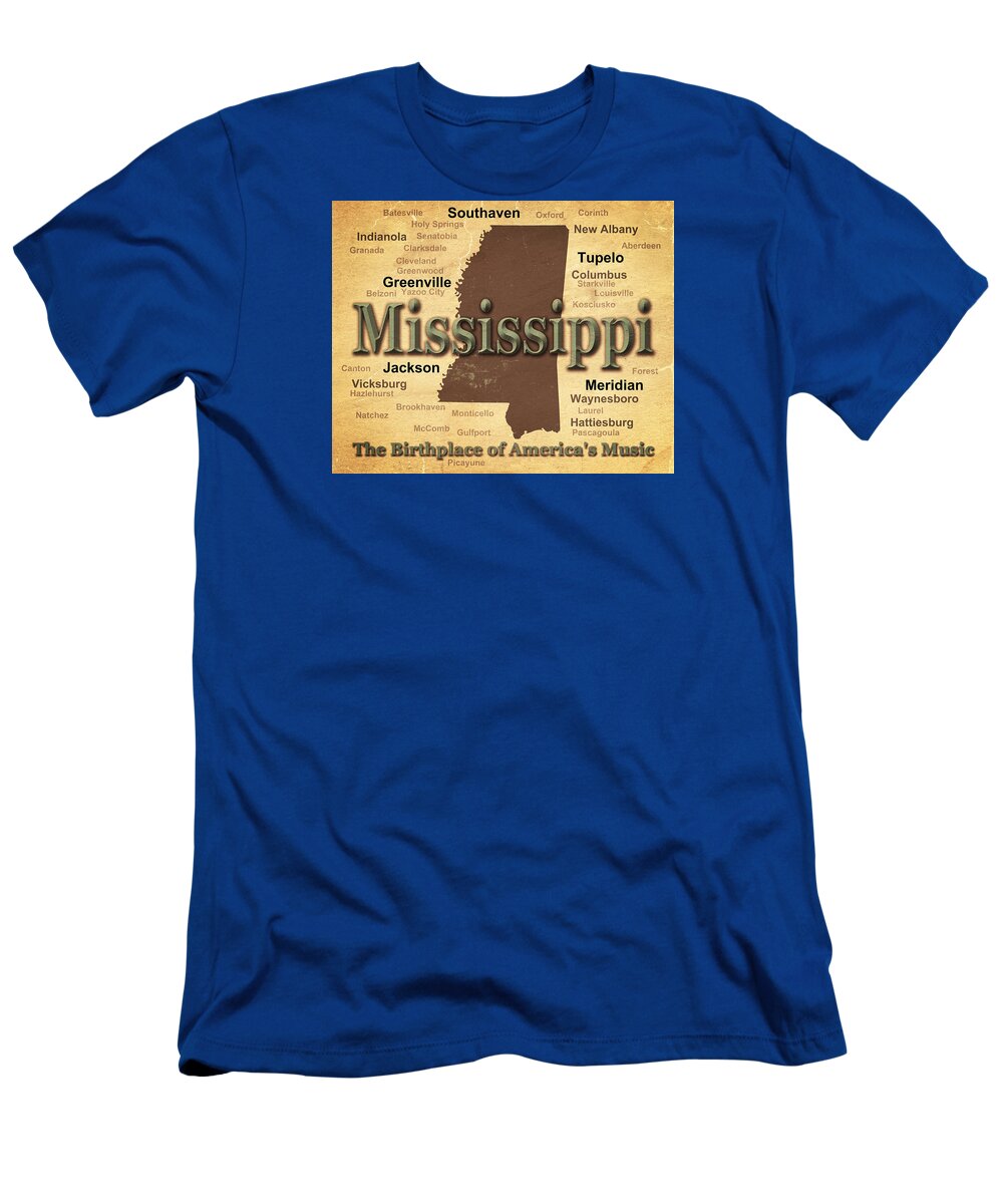 Mississippi T-Shirt featuring the photograph Aged Mississippi State Pride Map Silhouette by Keith Webber Jr
