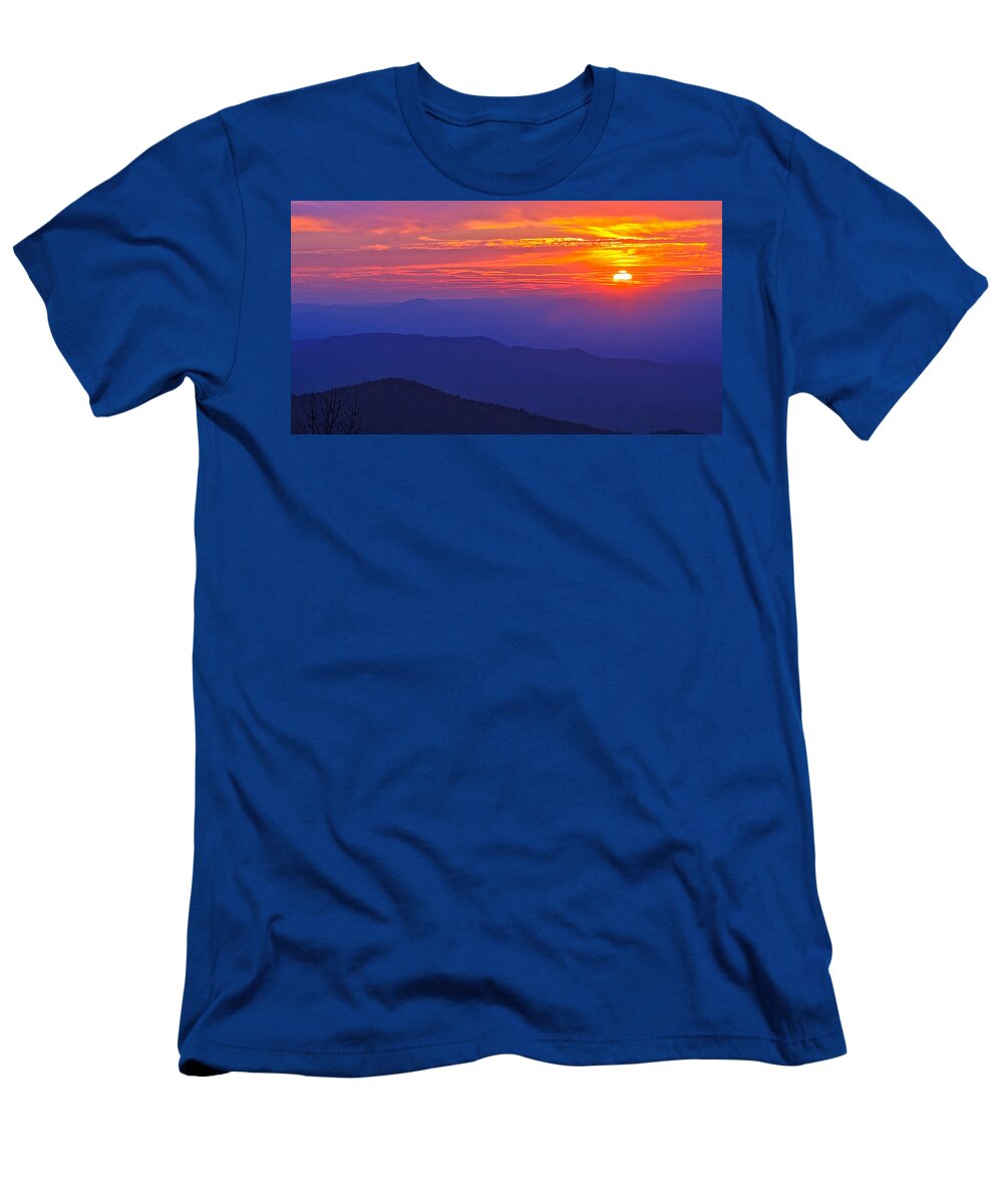 Blue Ridge T-Shirt featuring the photograph Blue Ridge Parkway Sunset, VA #2 by The James Roney Collection