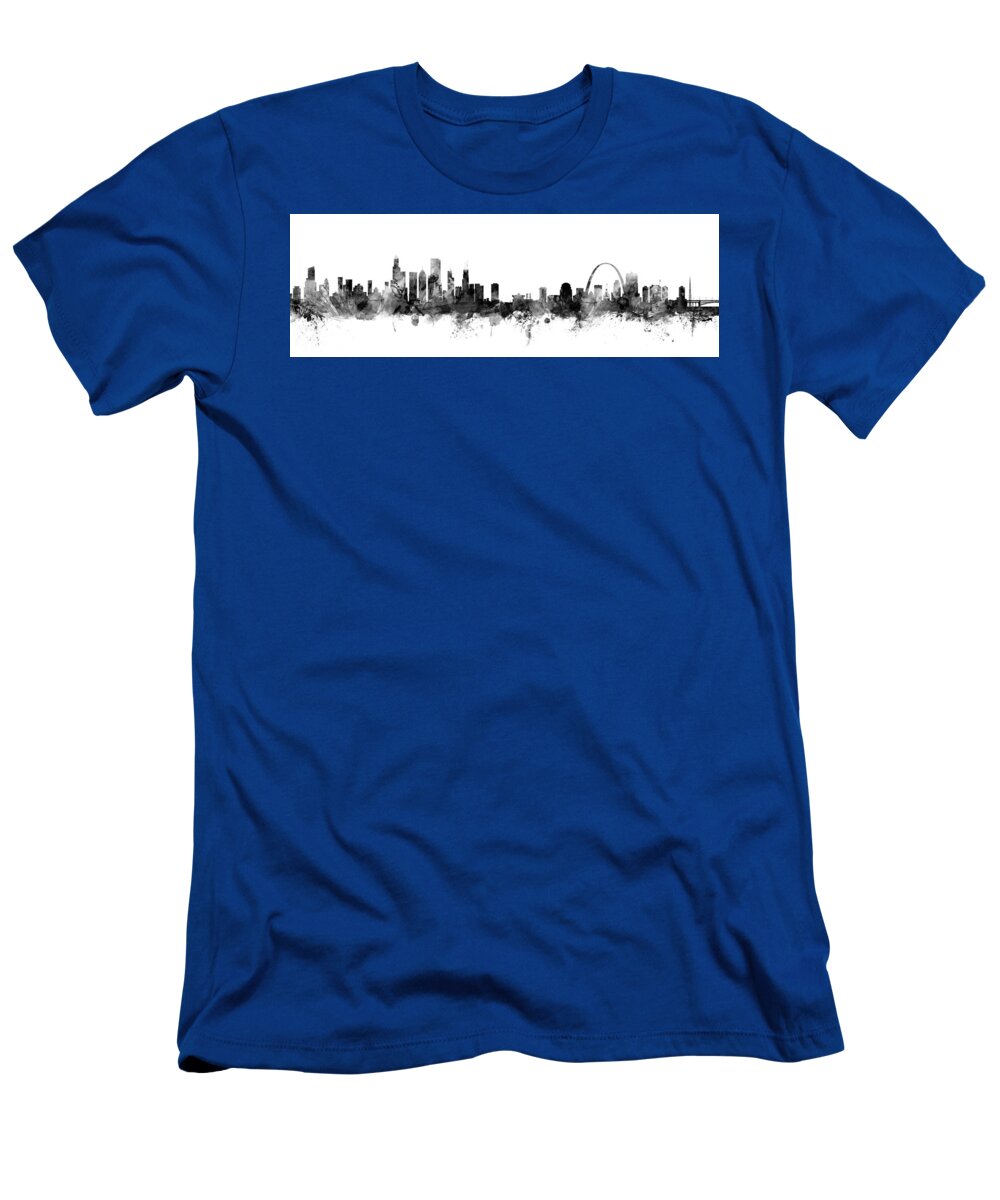 Chicago T-Shirt featuring the digital art Chicago and St Louis Skyline Mashup #1 by Michael Tompsett