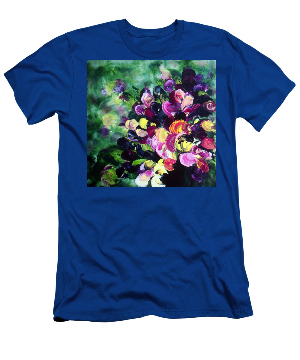 Flowers; Yellow And Purple Pansies T-Shirt featuring the painting I Love Pansies #1 by Celeste Friesen
