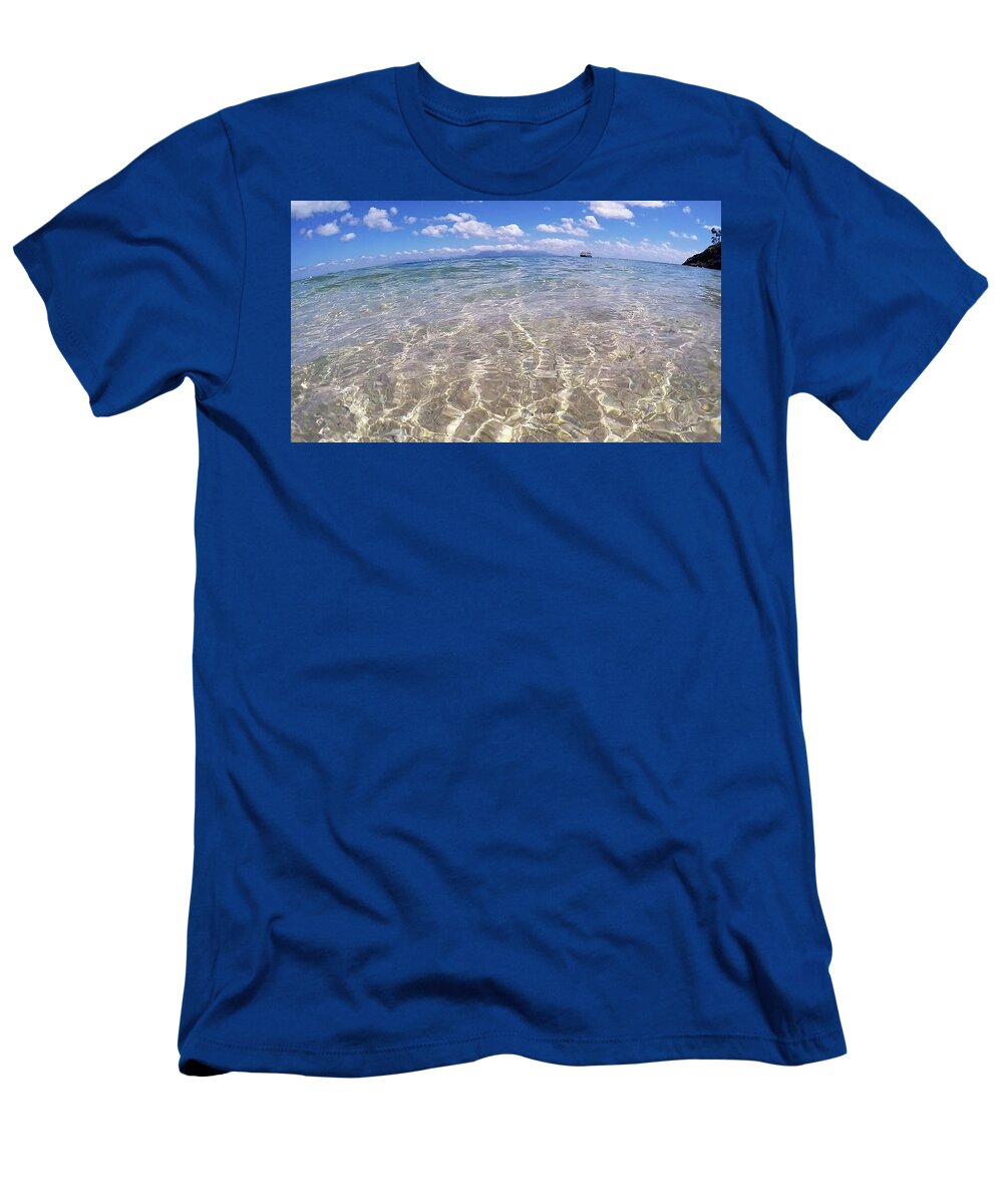 Beach Boat T-Shirt featuring the photograph On the Horizon #1 by Debbie Cundy