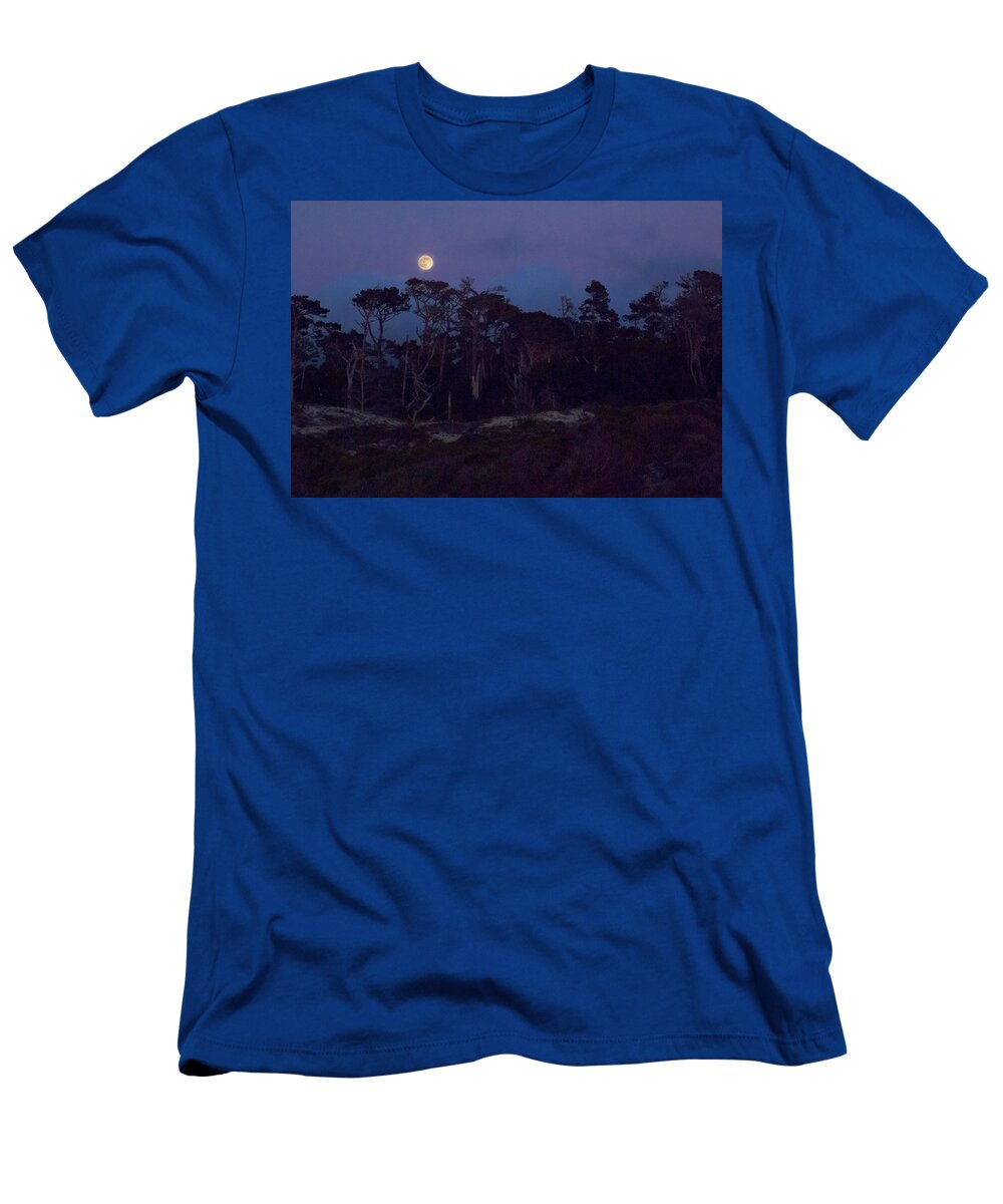 Moon T-Shirt featuring the photograph Pebble Beach Moonrise #1 by Derek Dean