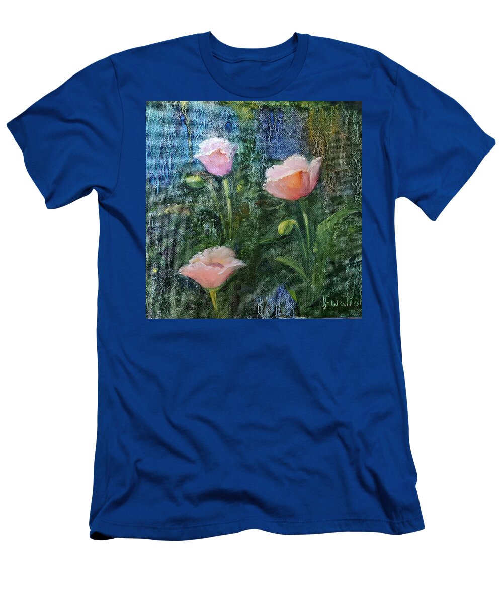 Pink. Poppies T-Shirt featuring the painting Pink Poppies #1 by Judy Fischer Walton