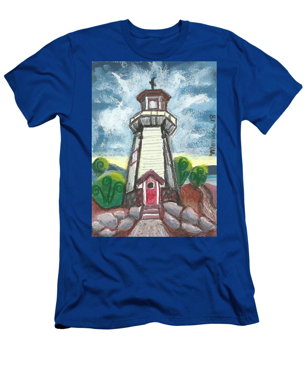 Lighthouse T-Shirt featuring the painting River Rouge Memorial Lighthouse by Monica Resinger