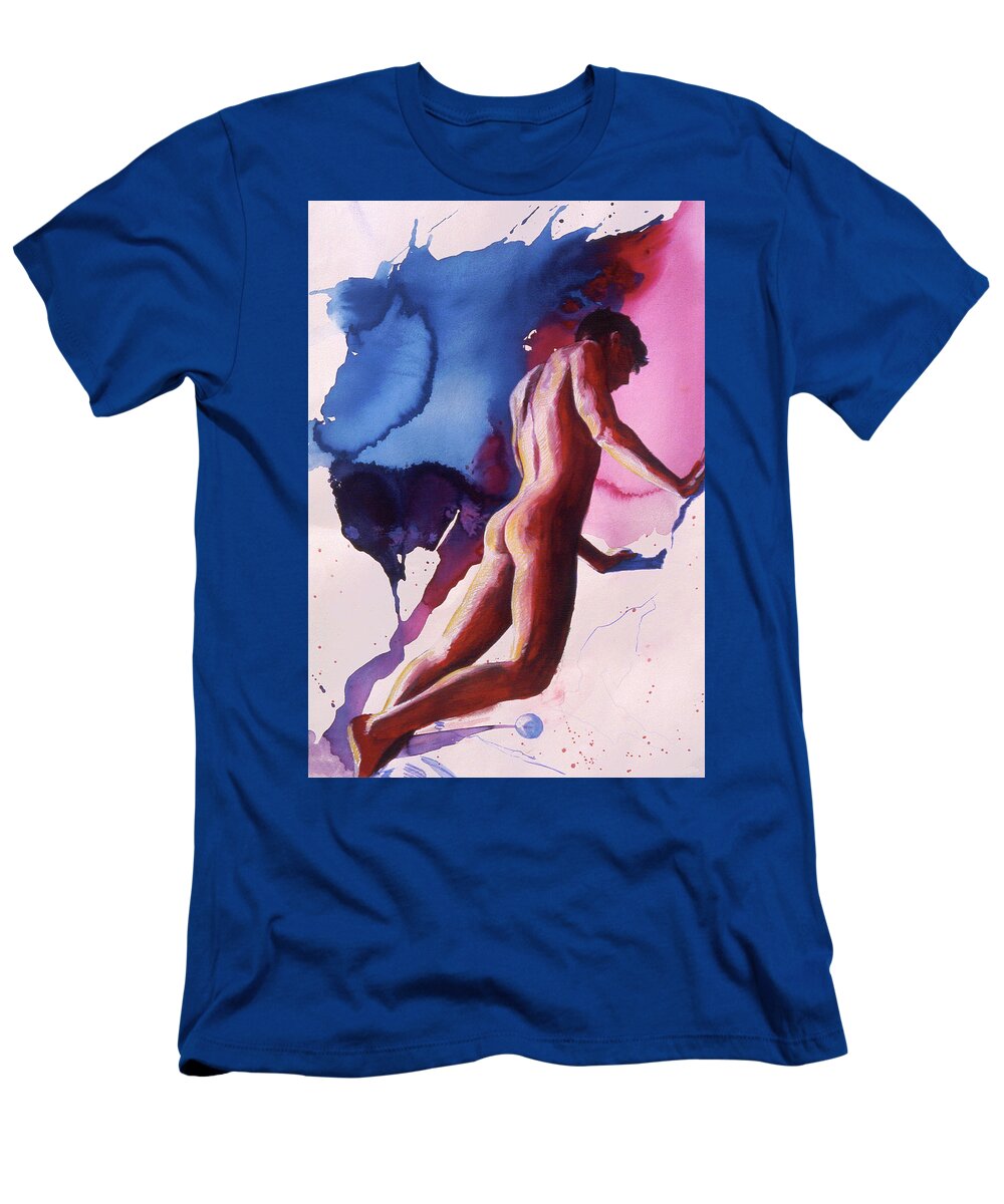 Waterfalls T-Shirt featuring the painting Splash of Blue #2 by Rene Capone