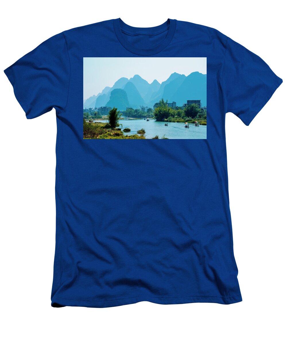 Nature T-Shirt featuring the photograph The karst mountains and river scenery #1 by Carl Ning