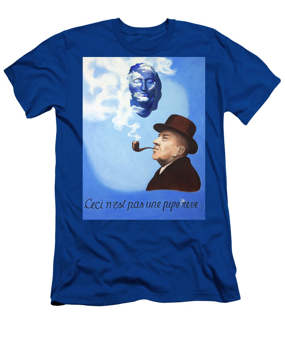 Magritte T-Shirt featuring the painting This Is Not a Pipe Dream by Susan McNally