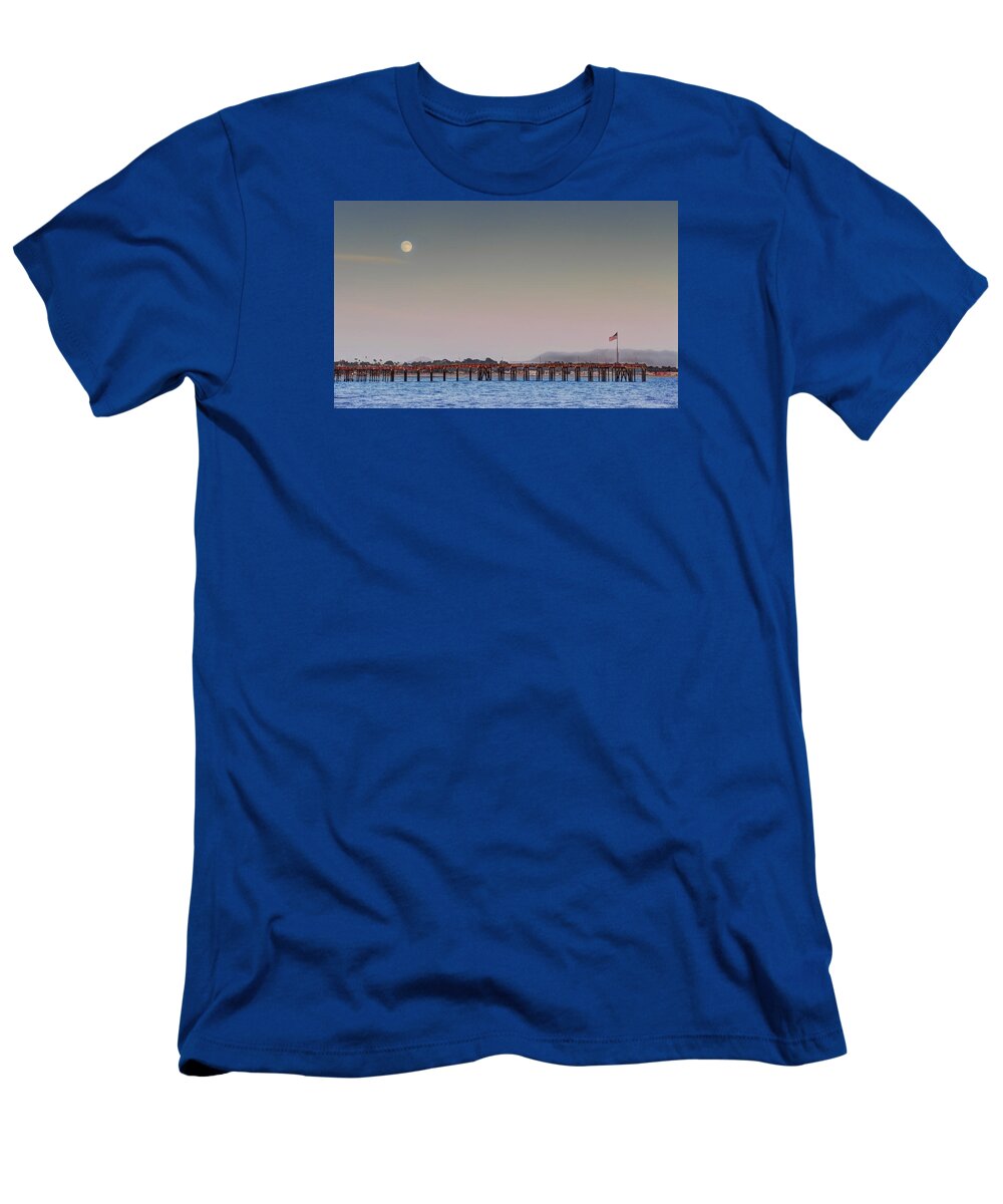 Ventura T-Shirt featuring the photograph Ventura Pier Moonrise #1 by Joe Palermo