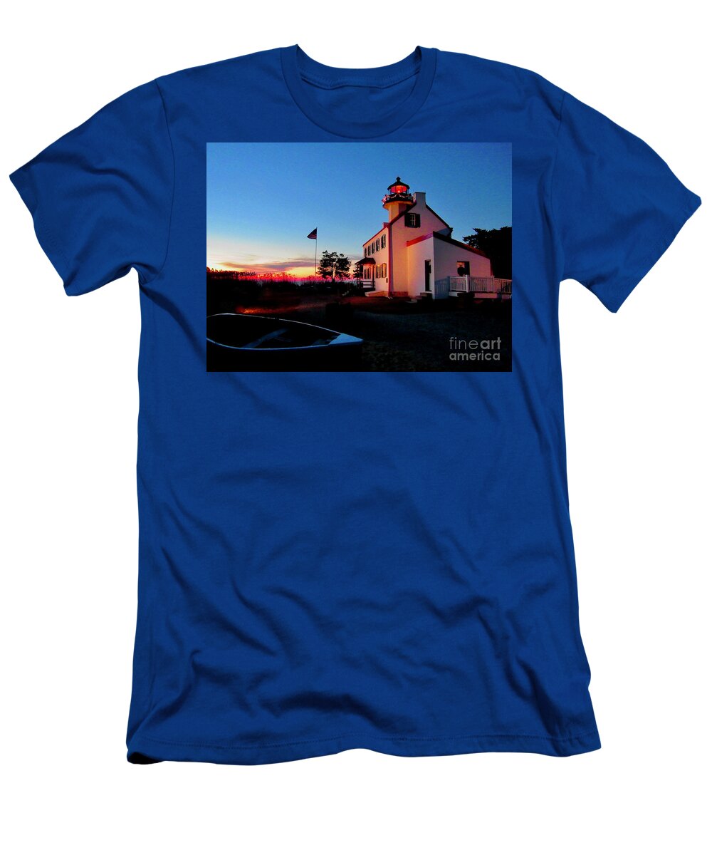 East Point Lighthouse T-Shirt featuring the photograph Winter Sunset At East Point Lighthouse #1 by Nancy Patterson