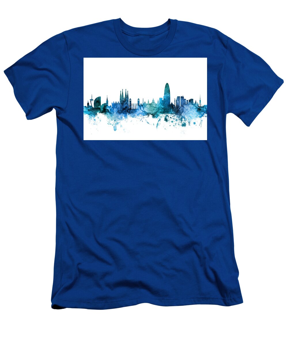 Barcelona T-Shirt featuring the digital art Barcelona Spain Skyline #11 by Michael Tompsett