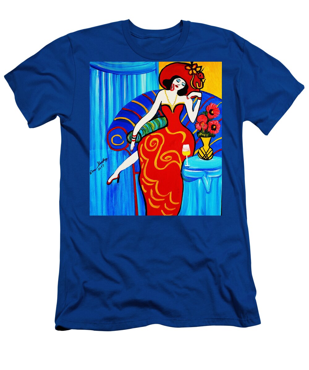 Blue Room T-Shirt featuring the painting 1920's BLUE ROOM by Nora Shepley