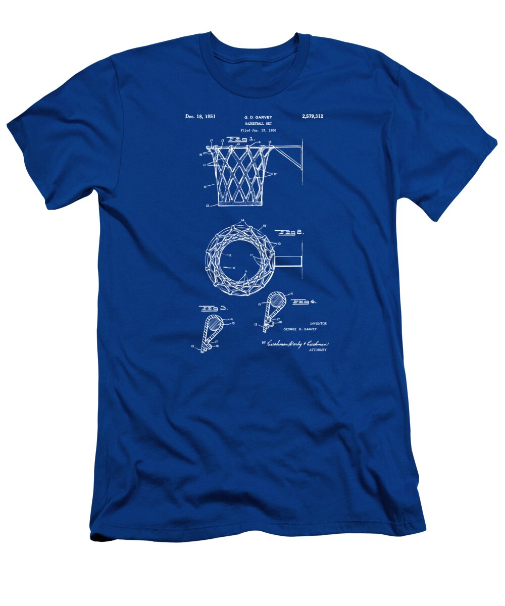 Basketball T-Shirt featuring the digital art 1951 Basketball Net Patent Artwork - Blueprint by Nikki Marie Smith