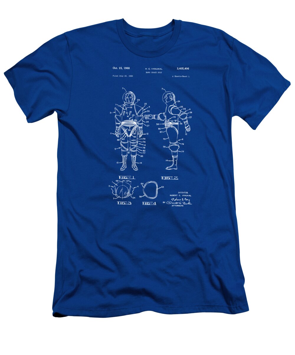 Space Suit T-Shirt featuring the digital art 1968 Hard Space Suit Patent Artwork - Blueprint by Nikki Marie Smith