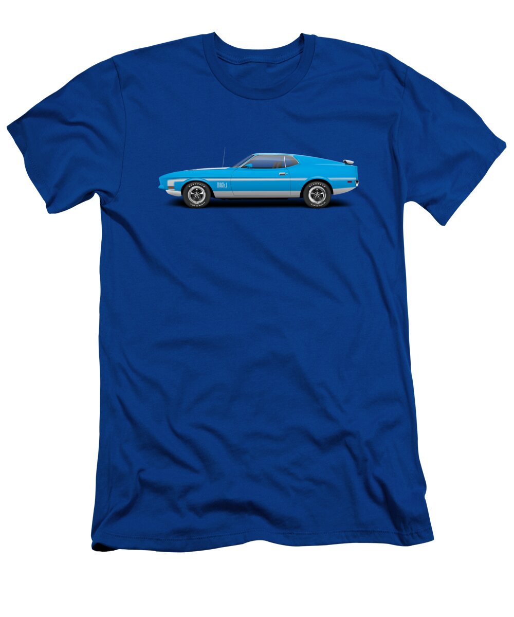 1971 Ford Mustang Blue Mach 1 T-Shirt Ed Grabber Pixels - by Jackson 