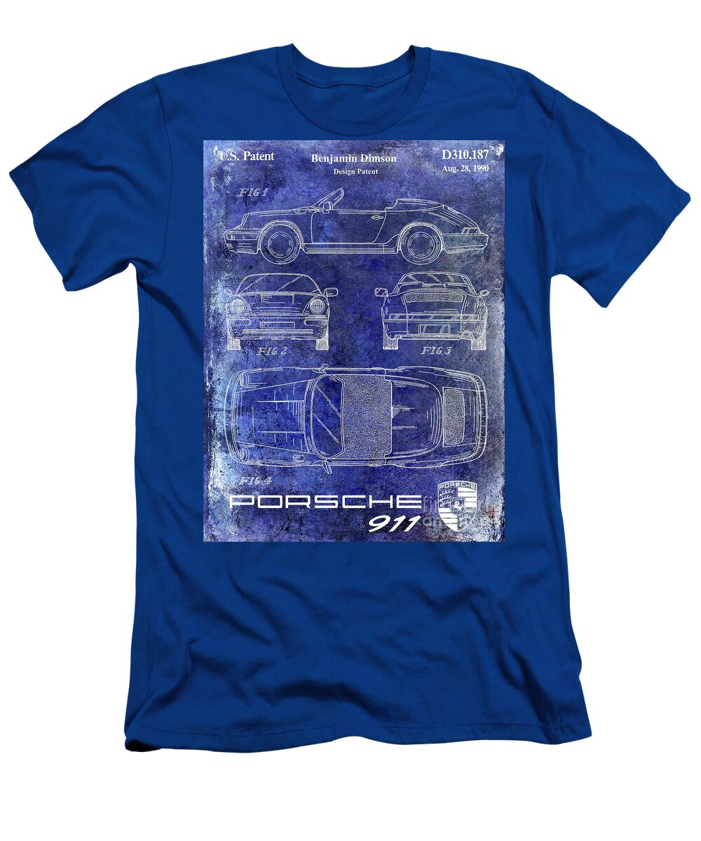 Porsche Patent T-Shirt featuring the photograph 1990 Porsche 911 Patent Blue by Jon Neidert