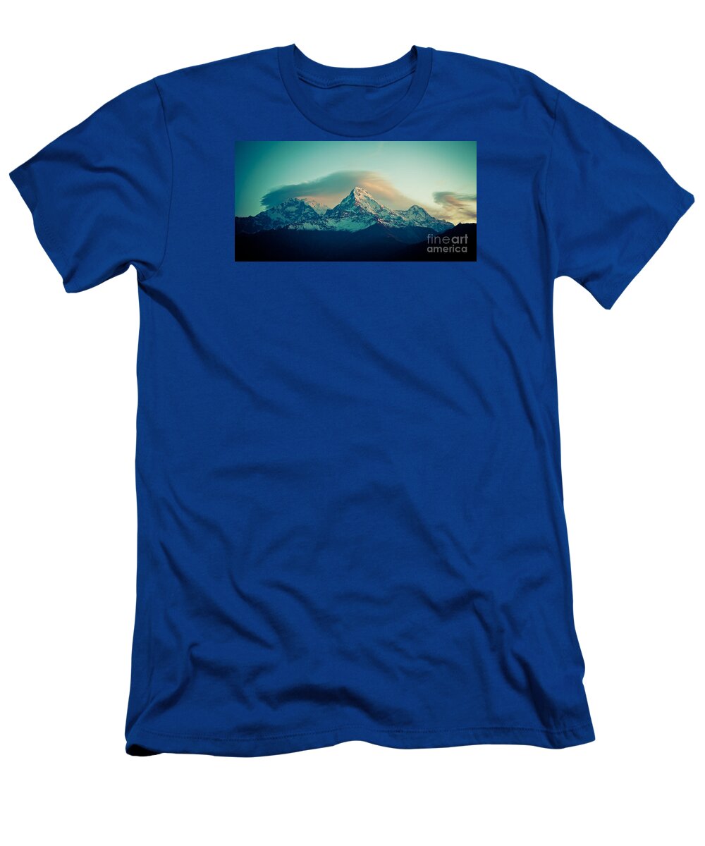 Annapurna T-Shirt featuring the photograph Annapurna South at sunrise in Himalayas Artmif photo Raimond Klavins #2 by Raimond Klavins