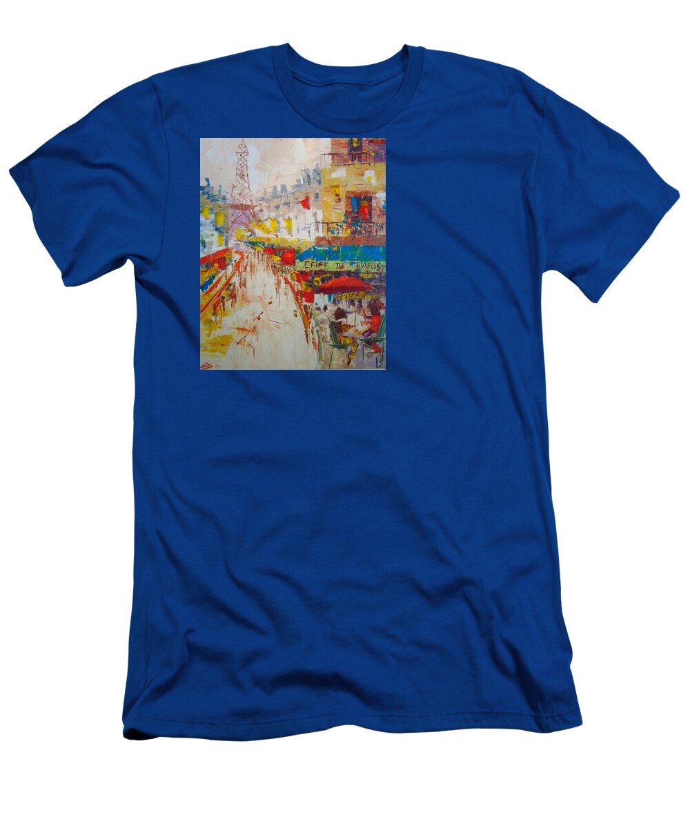 Floral T-Shirt featuring the painting Cafe de Paris #4 by Frederic Payet