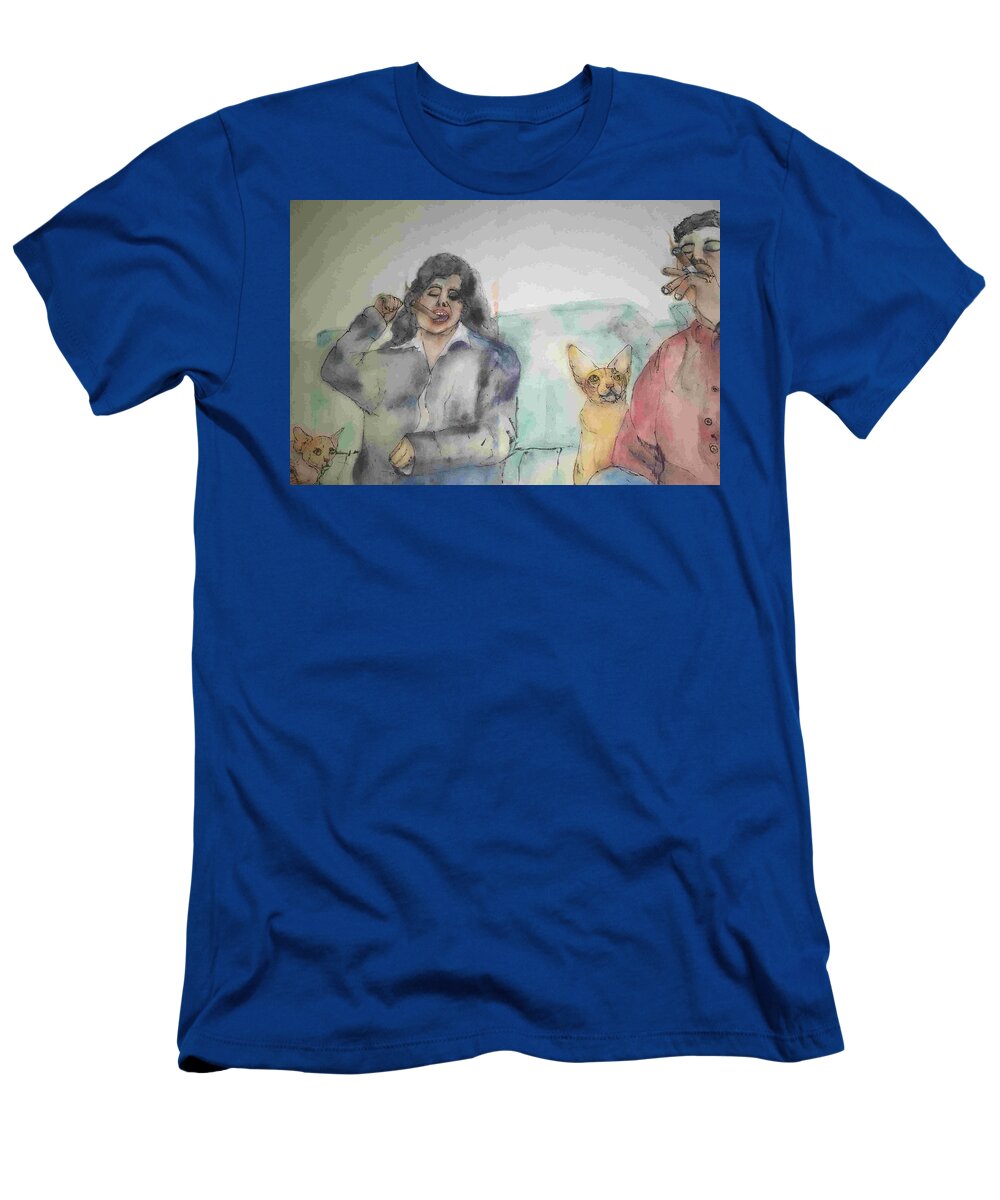 Comedians. Cats. Jerry Sienfeld T-Shirt featuring the painting Comedians and cats album #2 by Debbi Saccomanno Chan