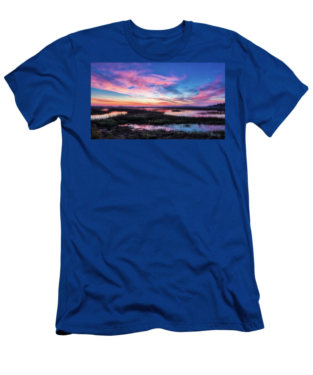 Oak Island T-Shirt featuring the photograph Oak Island Marsh Sunrise by Nick Noble