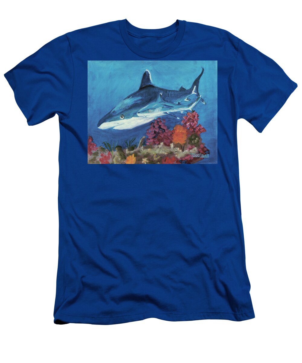 Sharks T-Shirt featuring the painting 2 Reef Sharks by Terry Lewey