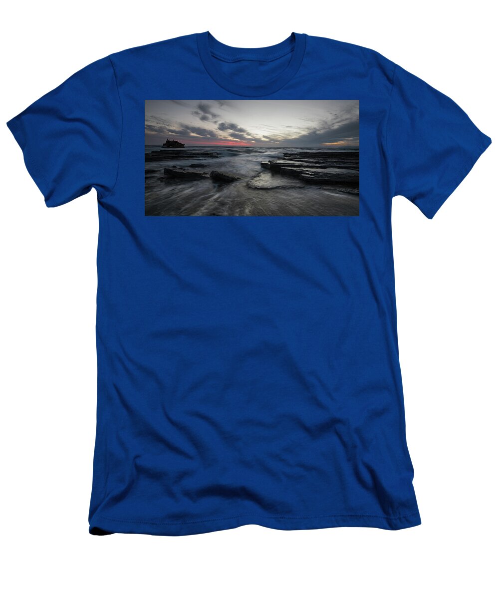 Seascape T-Shirt featuring the photograph Shipwreck of an abandoned ship on a rocky shore by Michalakis Ppalis