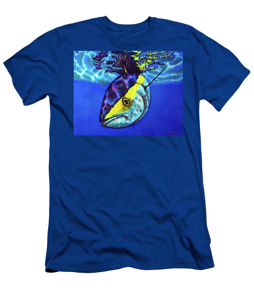 Yellowfin Tuna T-Shirt featuring the painting Yellowfin Tuna #3 by Daniel Jean-Baptiste