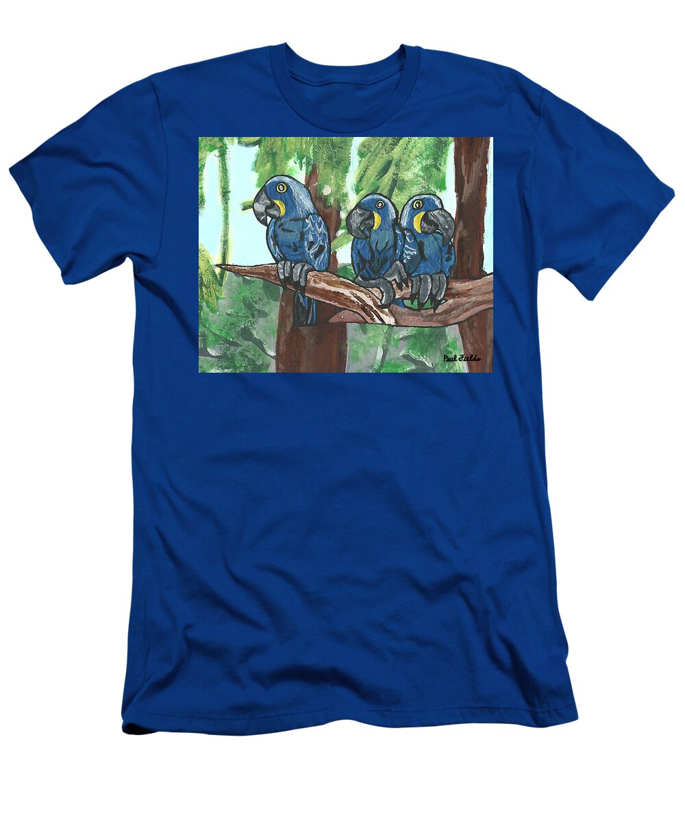 Macaws T-Shirt featuring the painting 3 Macaws by Paul Fields