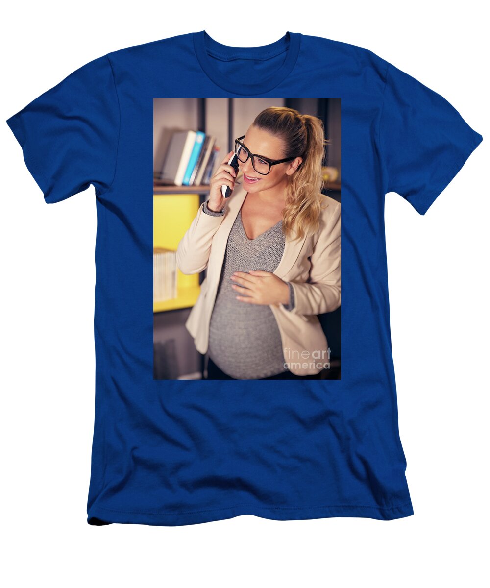 Abdomen T-Shirt featuring the photograph Pregnant woman at work #3 by Anna Om