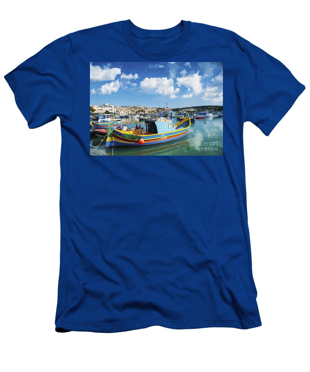 Attraction T-Shirt featuring the photograph Marsaxlokk Harbour And Traditional Mediterranean Fishing Boats I #5 by JM Travel Photography